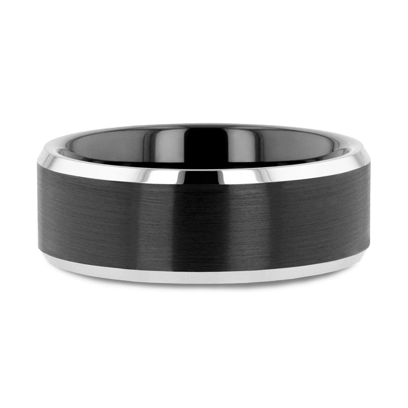 Mallow Beveled Edged Tungsten Ring with Brushed Finish Black Ceramic Center 6mm - 8mm