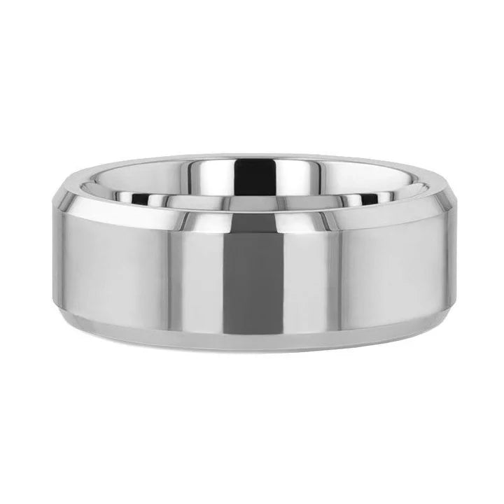 Reuel Tungsten Carbide Wedding Ring Highly Polished with Beveled Edges - 4mm - 12mm