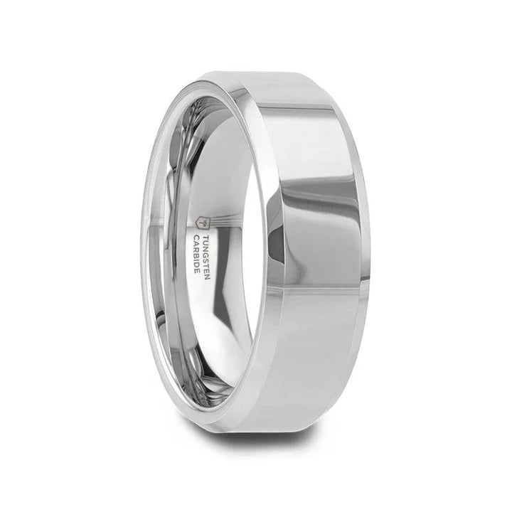 Reuel Tungsten Carbide Wedding Ring Highly Polished with Beveled Edges - 4mm - 12mm