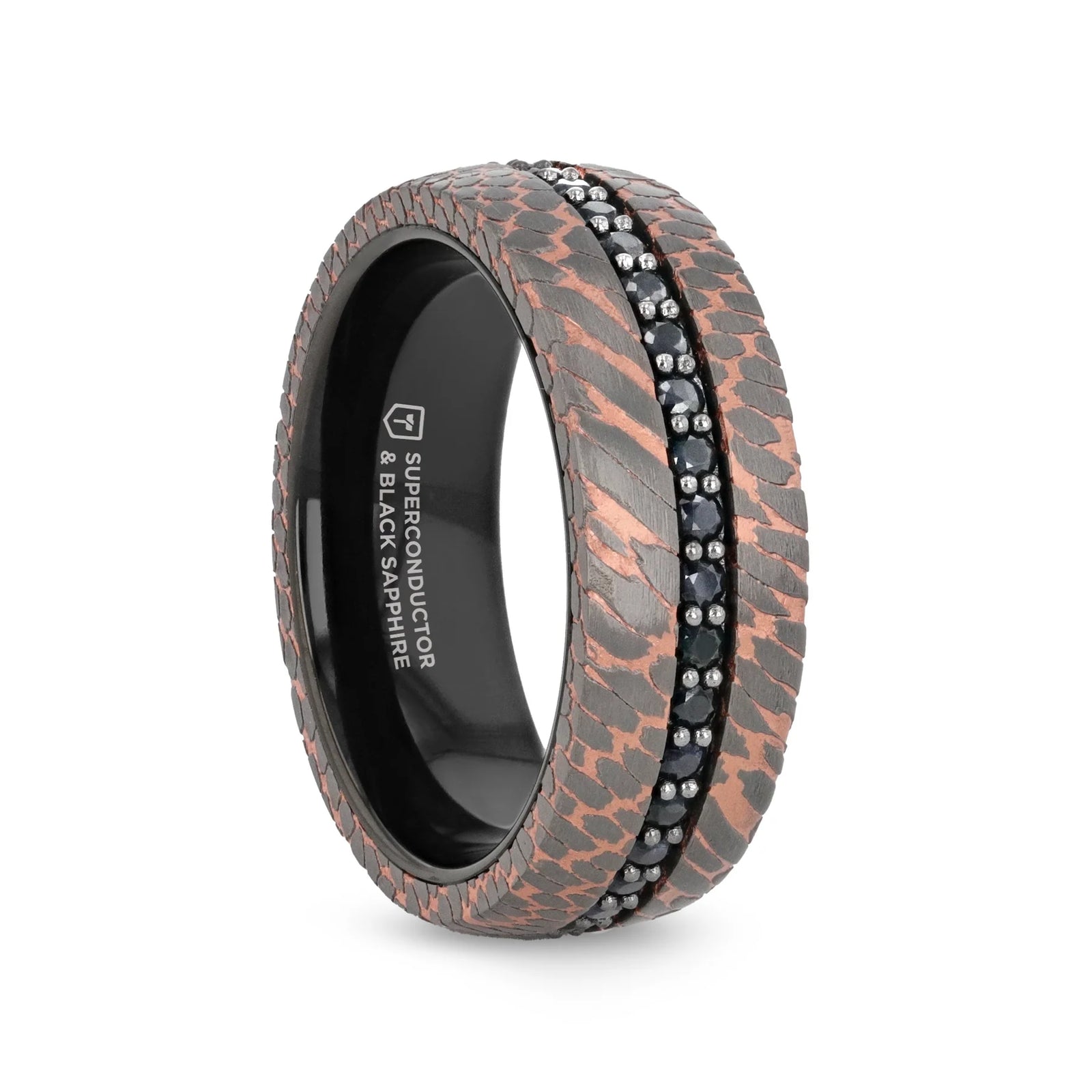 Razo Black Tungsten Wedding Band with Superconductor Finish and Black Sapphires - 8mm