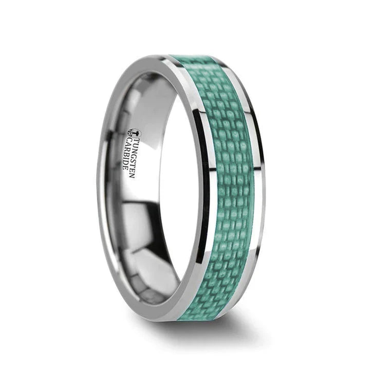 Nashville Blue Carbon Fiber Inlaid Tungsten Carbide Wedding Band - 4mm - 10mm