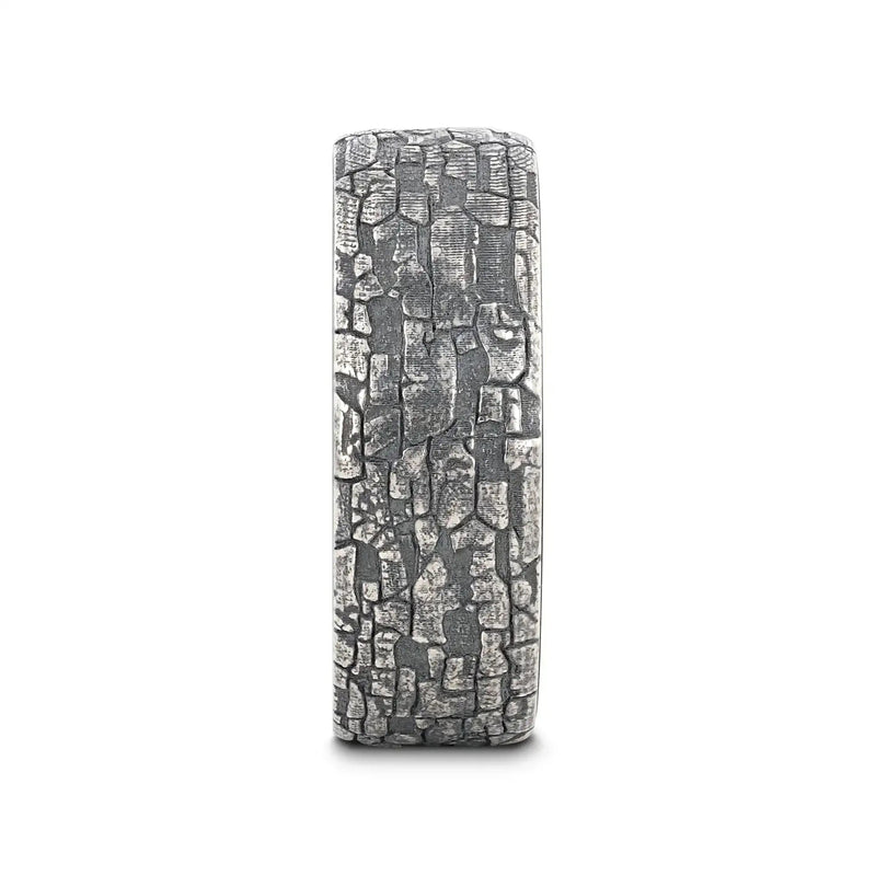 BROOKSTONE Black Tungsten Wedding Band with Sterling Silver Stonework Pattern