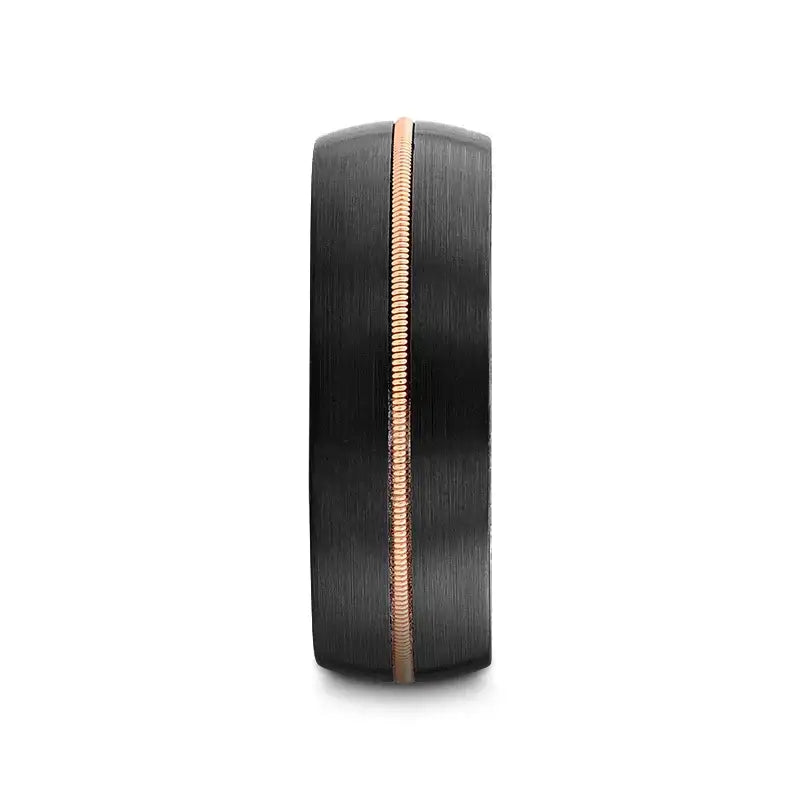 Cyrus black tungsten guitar string ring, side view