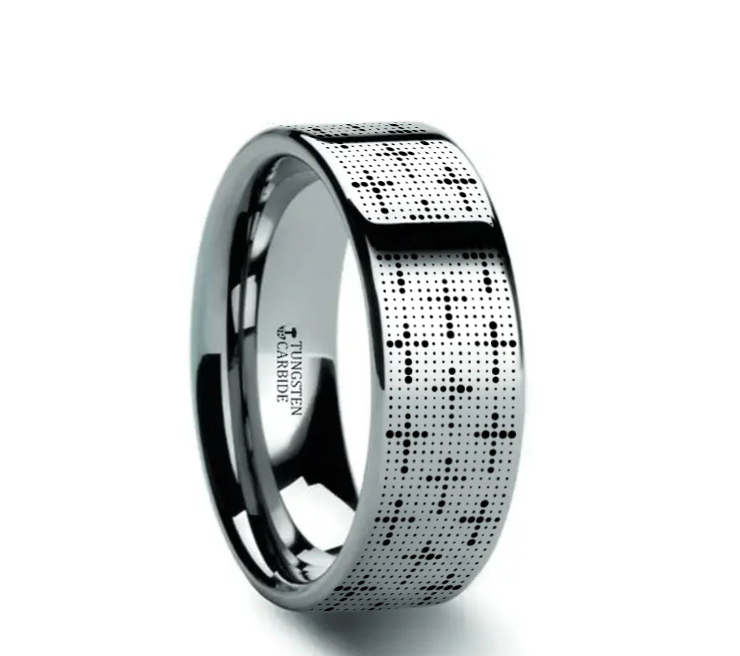 Reut  DOTTED CROSSES on Pipe Cut Tungsten Carbide Ring 6mm - 10mm