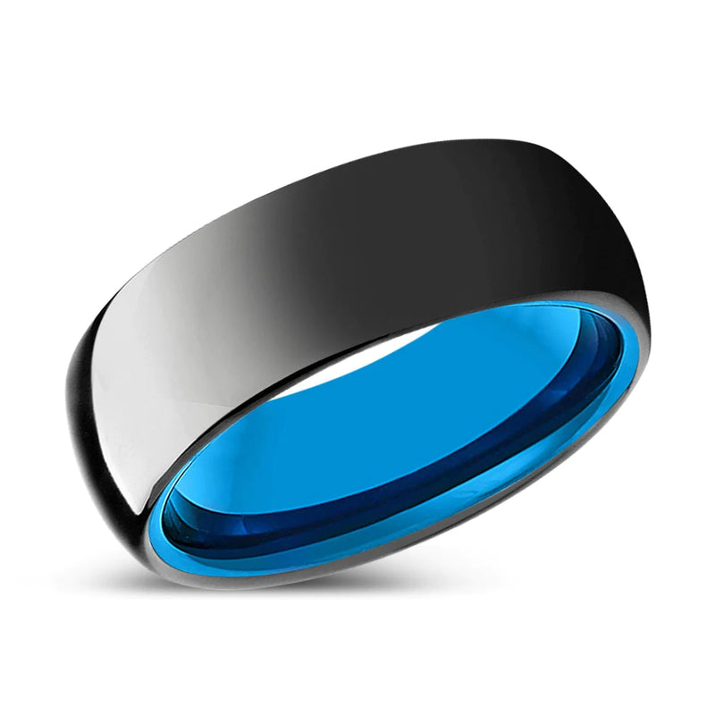 Diallo  Domed Black Tungsten Ring High Polish Blue Inside- 6mm - 10mm