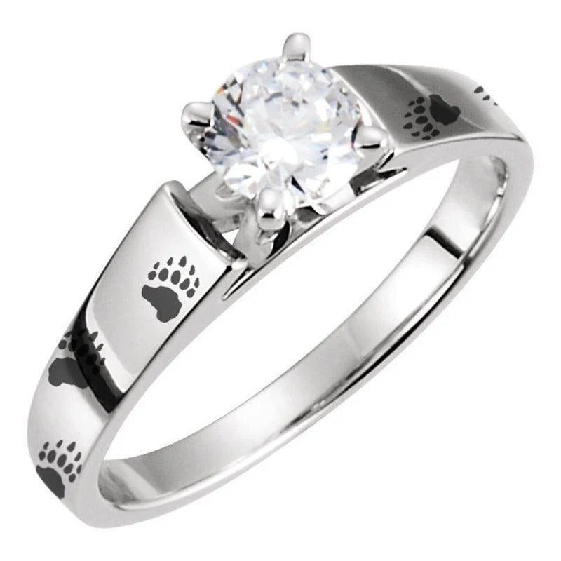 Nyoka Engraved Engagement Ring Animal Print Track Solitaire Outdoors Woman - 2mm