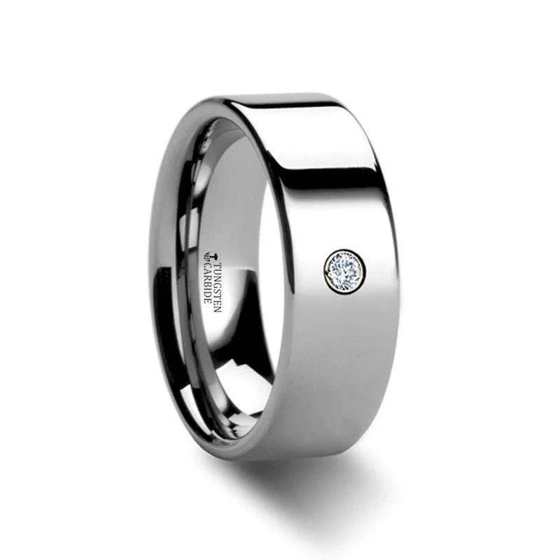 Pancho Pipe Cut Highly Polished Tungsten Diamond Wedding Band - 6mm & 8mm