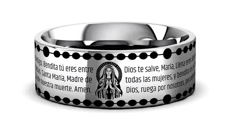 Pipe Cut Ave Maria Laser Engraved Tungsten Carbide Band 6mm - 10mm