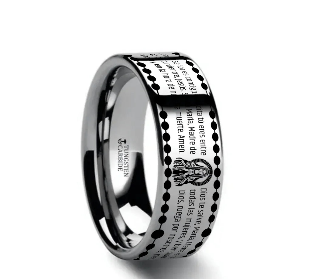 Pipe Cut Ave Maria Laser Engraved Tungsten Carbide Band 6mm - 10mm