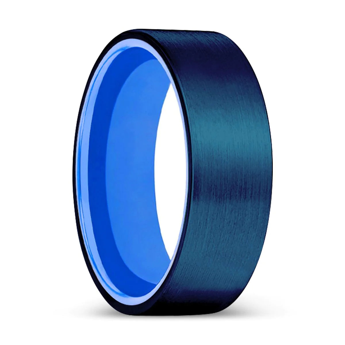 Dinos Blue Brushed Flat Tungsten Carbide Wedding Band - 6mm - 10mm