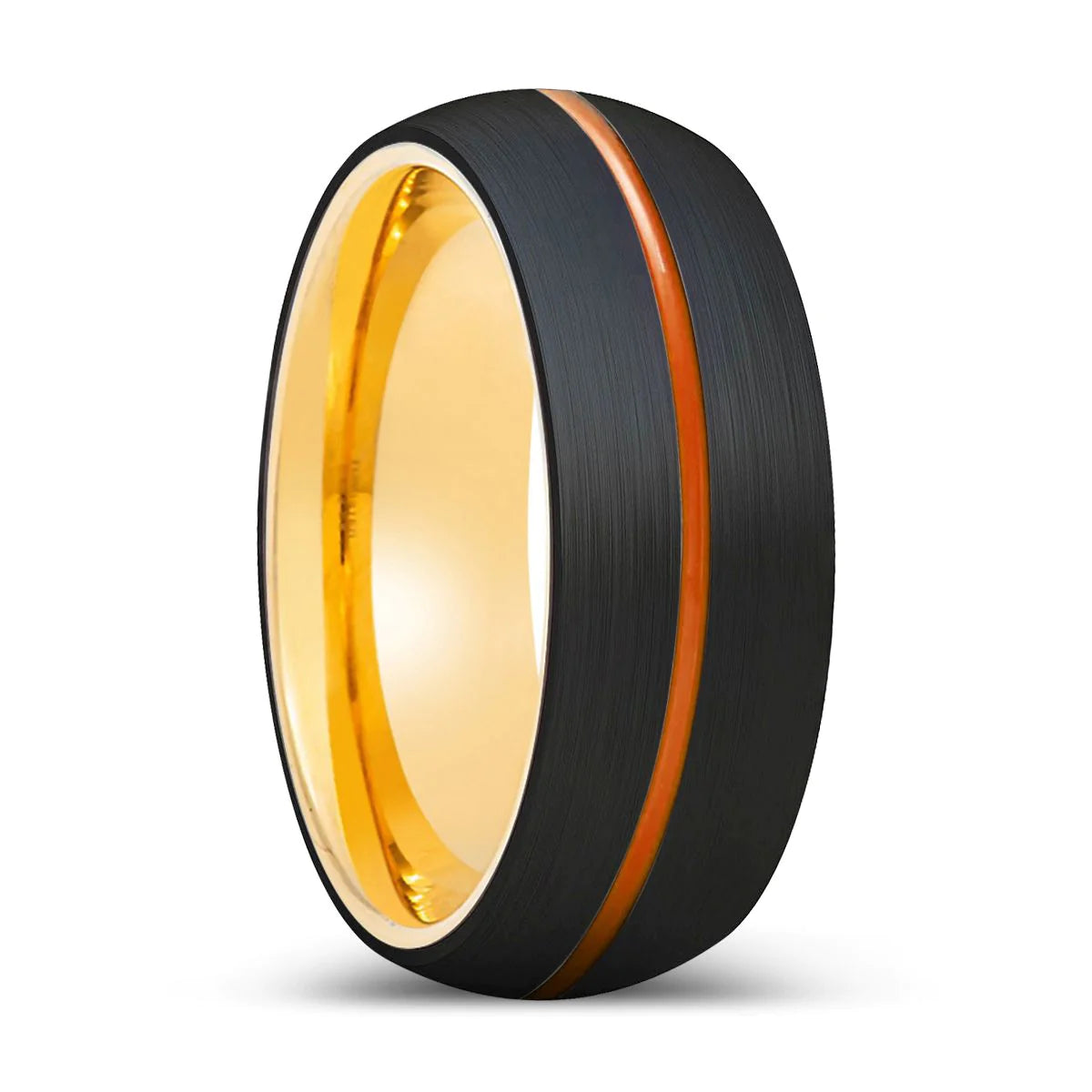 Marcos Gold Inner Black Brushed Domed Tungsten Ring Orange Groove  6mm - 8mm