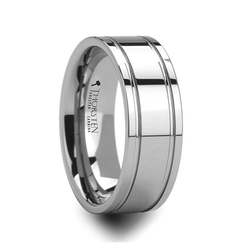 Makoa Dual Offset Grooves Men’s Tungsten Wedding Band - 6mm or 8mm