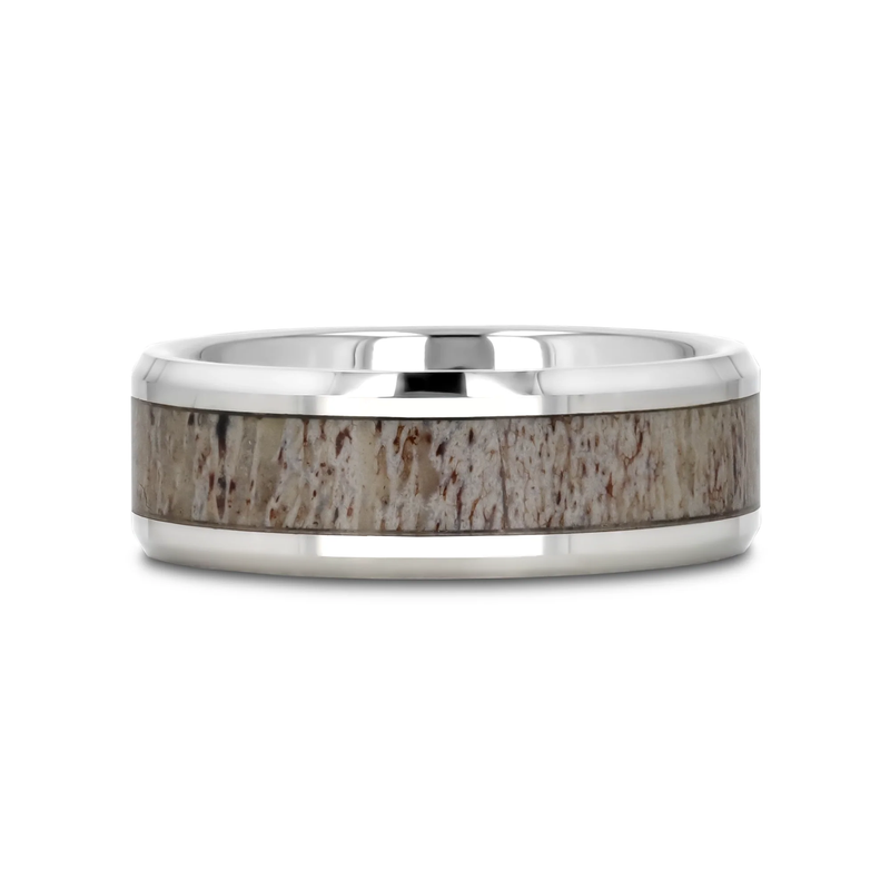 Ombre Deer Antler Tungsten Ring For Men With Beveled, Polished Finish - 6mm & 8mm