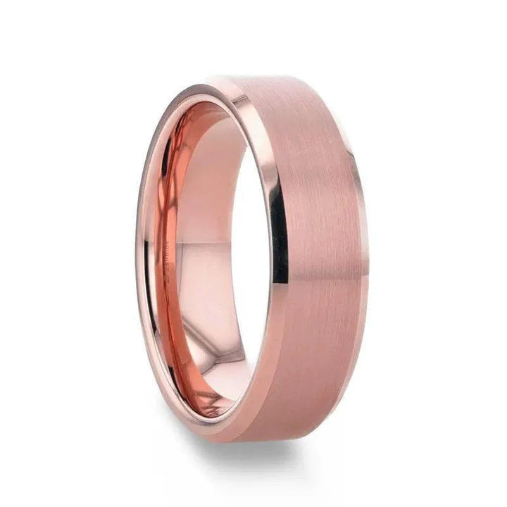 Rimon Rose Gold Brushed Tungsten Wedding Band For Men with Beveled Edges - 8mm
