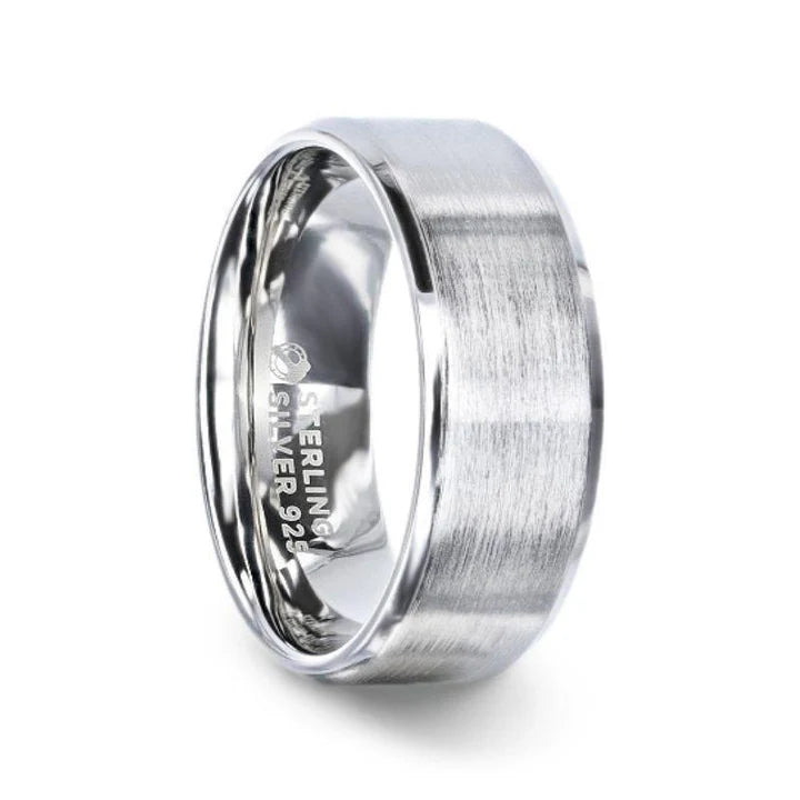Rance Silver 925 Brushed Center Flat Style Wedding Band Beveled Edges - 4mm & 8mm