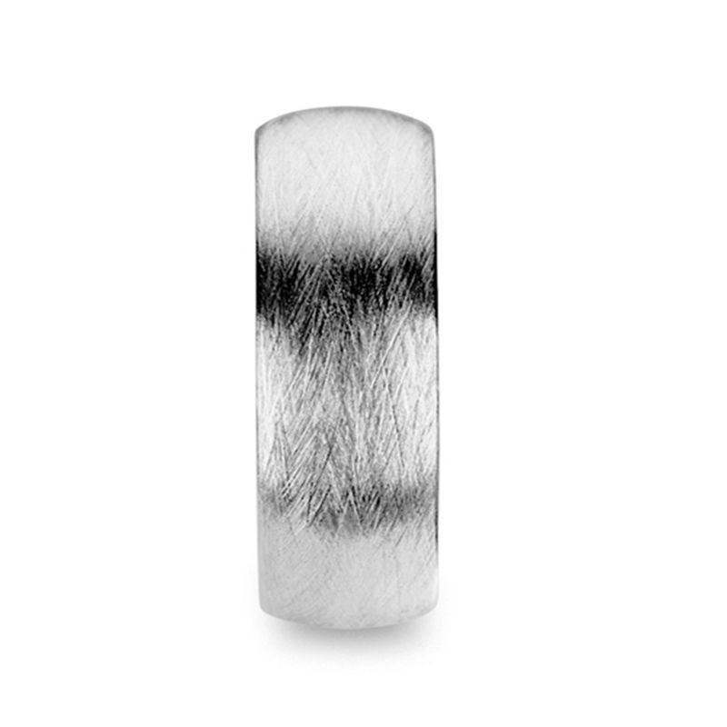 Philae tungsten ring with wire brushed finish, side view