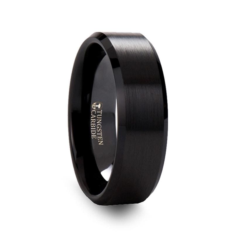 ABBEY Classic Black Tungsten Ring mit polierten Kanten und gebürsteter Mitte 4mm-10mm