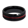 Zeno Beveled Black Tungsten Wedding Ring Red Grooved Center - 6mm & 8mm