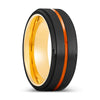 Stratos Men's Black Tungsten Stepped Edge Orange Groove Gold Plated Inside 8mm