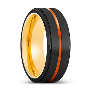 Stratos Men's Black Tungsten Stepped Edge Orange Groove Gold Plated Inside 8mm - 7 / Tungsten