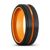 Deke Men's Black Tungsten Wedding Band Stepped Edges Orange Groove - 8mm