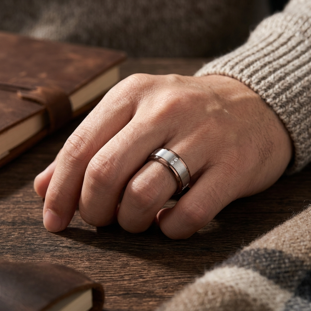 BEOWULF Raised Center Brushed Espresso Tungsten Carbide Wedding Band