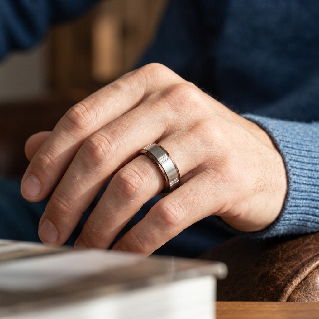 BEOWULF Raised Center Brushed Espresso Tungsten Carbide Wedding Band