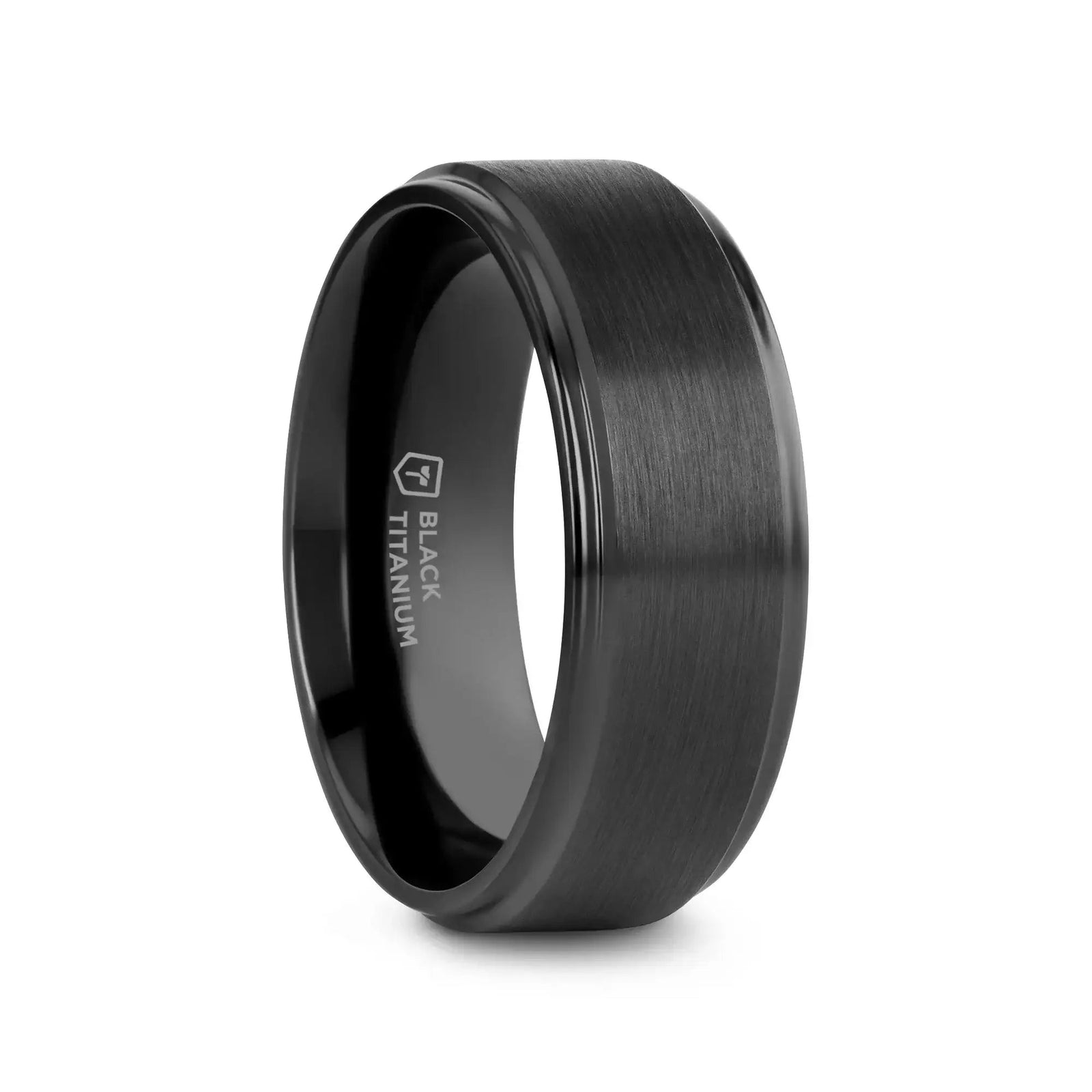 Memphis black titanium ring, front view