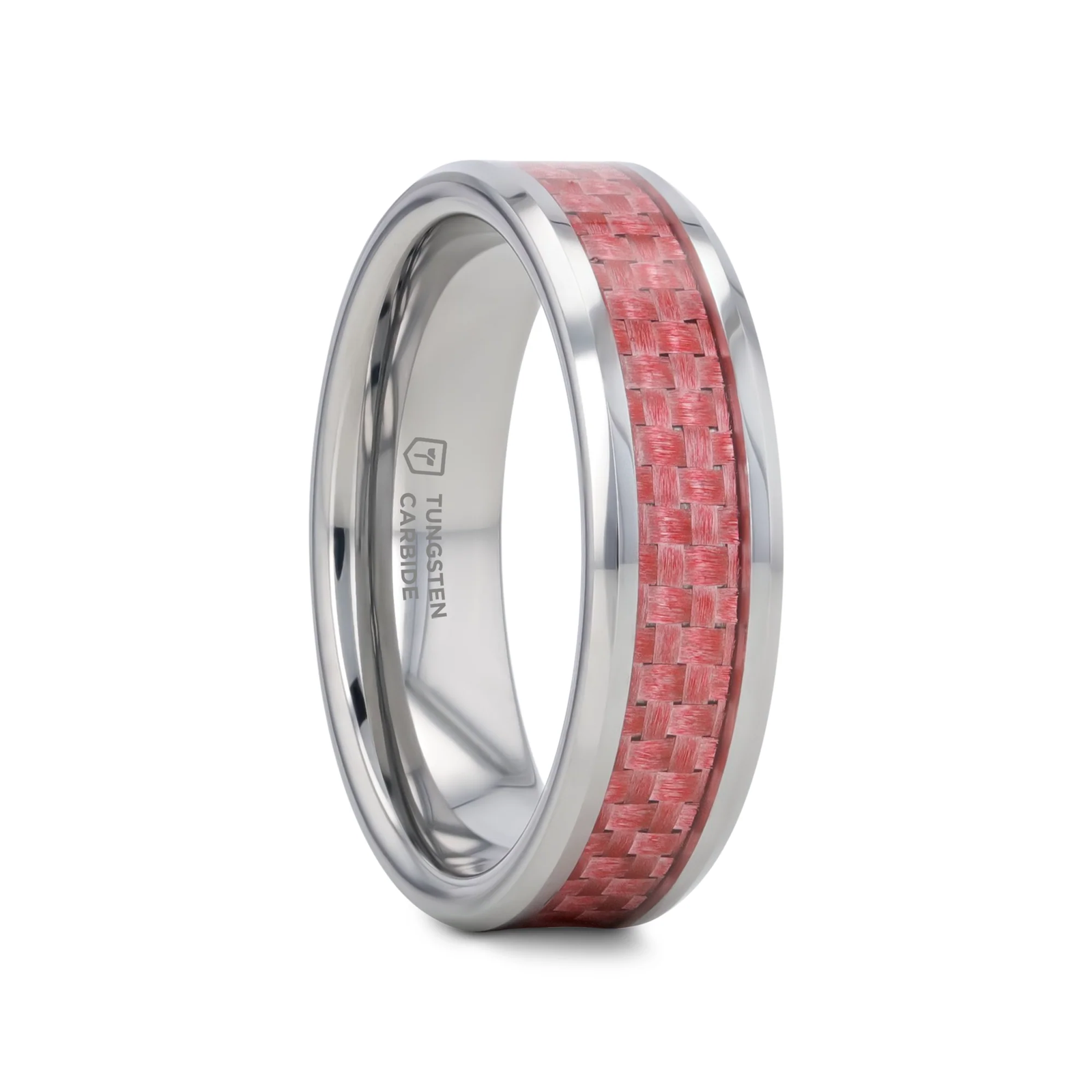 CARISE Pink Carbon Fiber Intarsien Abgeschrägter Wolfram Ehering 4mm - 6mm