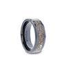 Black Ceramic Flat Beveled Wedding Ring with White Dinosaur Bone Inlay - 8mm