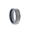 Black Ceramic Flat Beveled Wedding Ring with White Dinosaur Bone Inlay - 8mm
