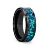 Black Ceramic Wedding Band Emerald Green & Sapphire Blue Color Opal Inlay 6mm & 8mm