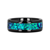 Black Ceramic Wedding Band Emerald Green & Sapphire Blue Color Opal Inlay 6mm & 8mm