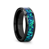 Black Ceramic Wedding Band Emerald Green & Sapphire Blue Color Opal Inlay 6mm & 8mm