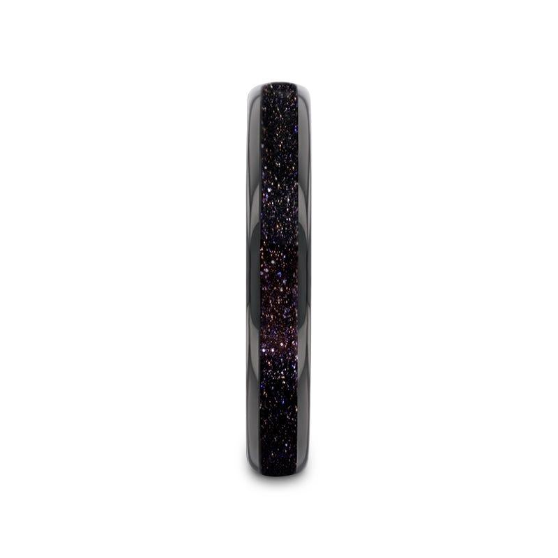 Black Tungsten Ring with Crushed Blue and Purple Goldstone Inlay - 4mm