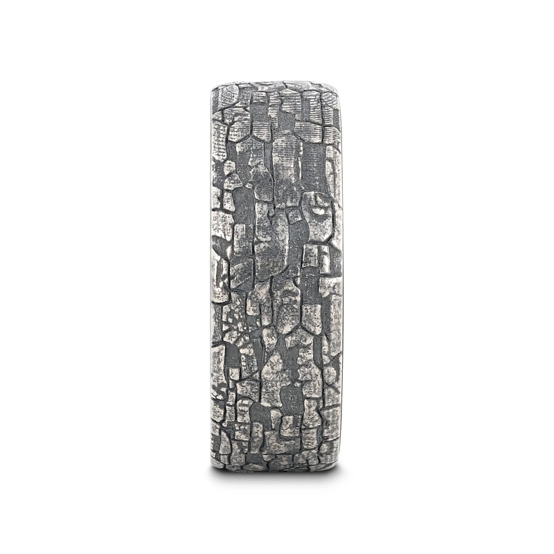 Palo Men's Black Tungsten Wedding Band with Sterling Silver Stonework Pattern - 8mm