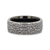 Black Tungsten Wedding Band with Sterling Silver Stonework Pattern - 8mm