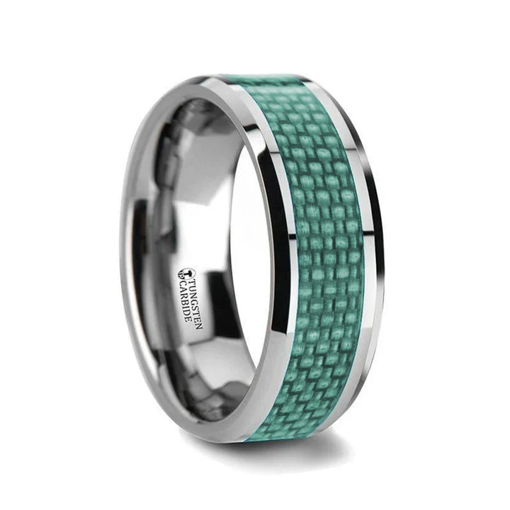 Blue Carbon Fiber Inlay Tungsten Carbide Band - 4mm - 10mm