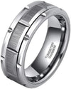 Perry Men's Brick Pattern Grooved Tungsten Ring Brushed Finish Blue Inside - 8mm