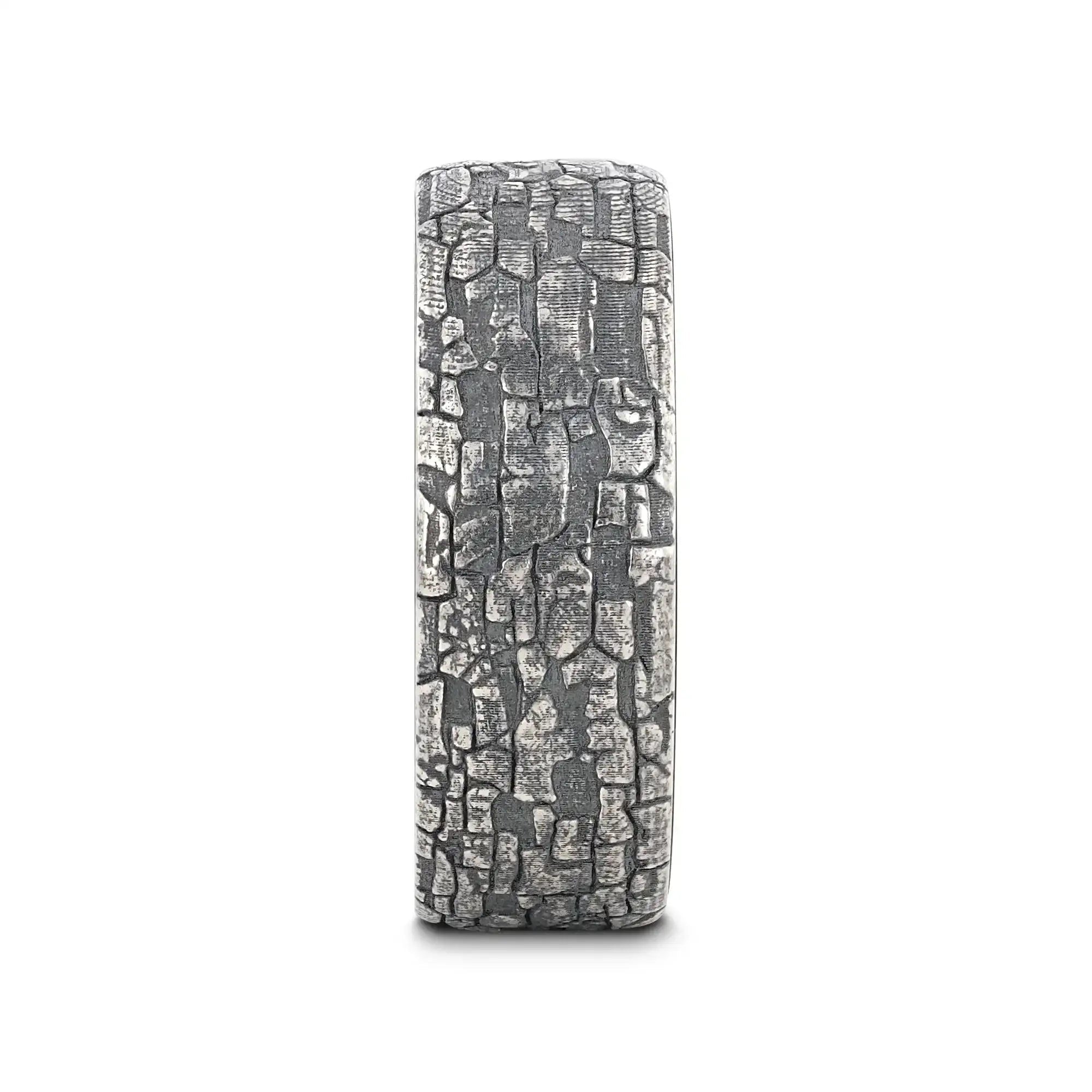 BROOKSTONE Black Tungsten Wedding Band with Sterling Silver Stonework Pattern