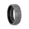 BROOKSTONE Black Tungsten Wedding Band with Sterling Silver Stonework Pattern