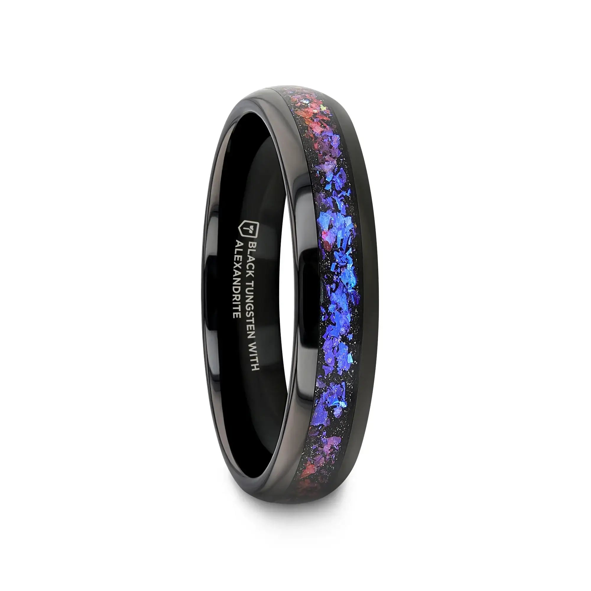 Naxos black tungsten alexandrite ring, 4mm side view