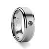 Eliel Raised Brushed Center Tungsten Carbide Ring With Black Diamond Setting - 8mm