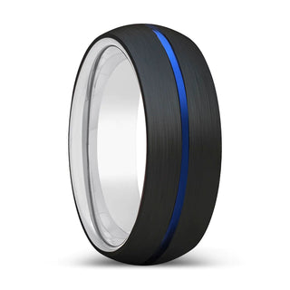 Masato Black Domed Tungsten Ring with Blue Grooved Center - 6mm & 8mm - 6mm / 5 / Tungsten