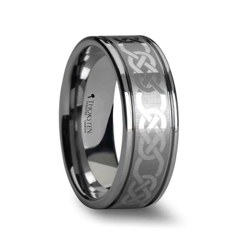 Paulos Grooved Tungsten Carbide Wedding Ring with Celtic Knot Design- 10mm