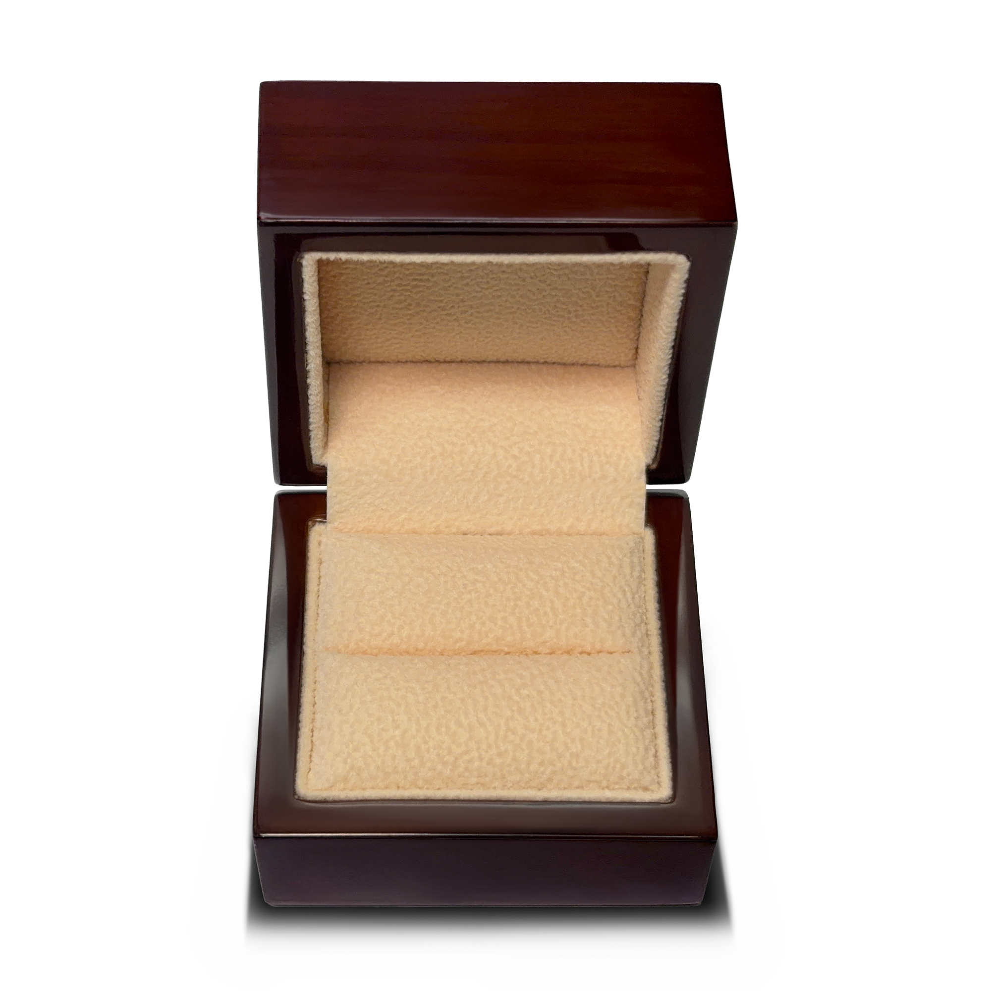 Capernaum dark wood ring box, open showing compartment