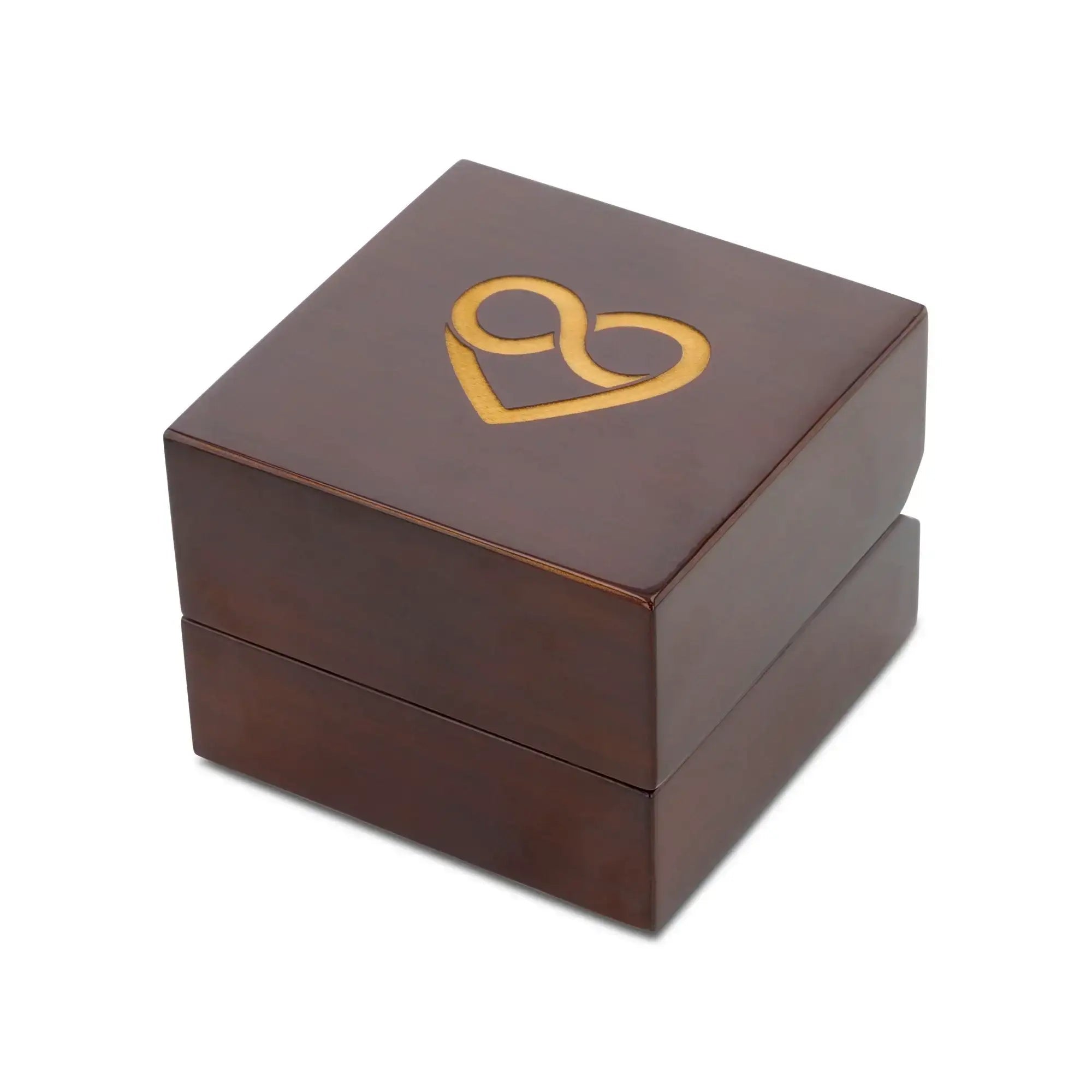 Nazareth dark wood ring box with engraved heart and infinity symbol