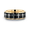 Troy gold-plated tungsten ring with engraved crosses, flat lay