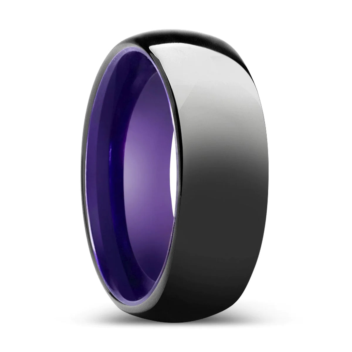 Leonidas Domed Black High Polish Tungsten Ring with Purple Inside - 6mm - 10mm