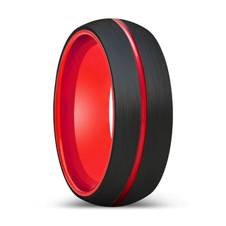 Kairos Black Domed Tungsten Ring Red Center Groove & Inside - 6mm & 8mm - 6mm / 5 / Tungsten